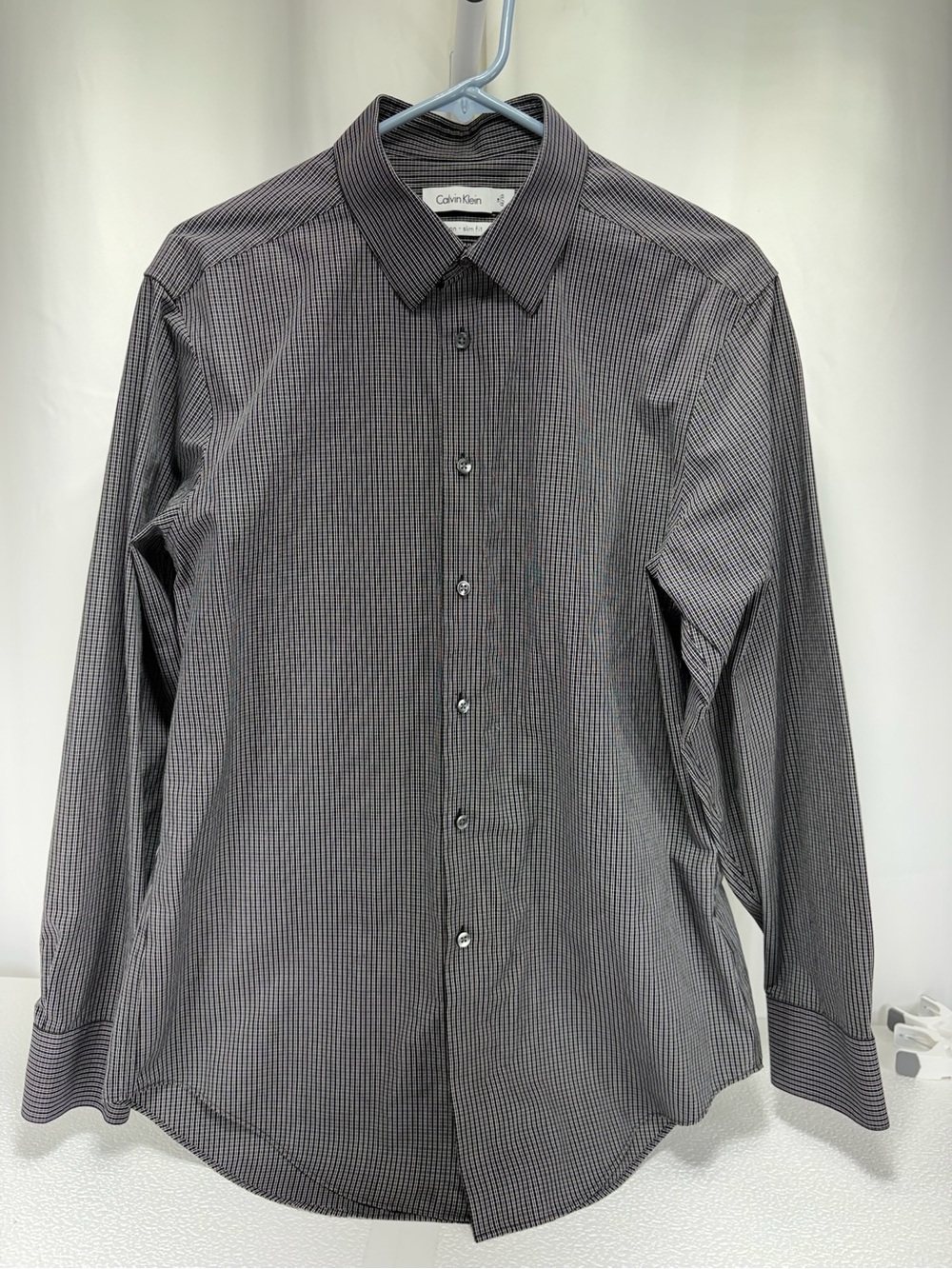 Calvin Klein Black and Gray Micro-Check Button-Down Shirt 4632